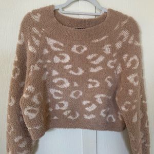 Tan Patterned Fuzzy Sweater Express